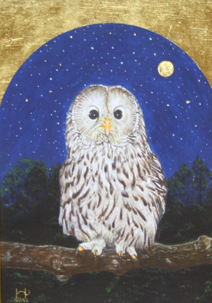 微」 2019 455×380mm 油彩 テンペラ 白亜地 板 個展出品作品